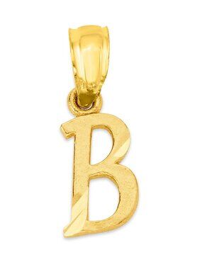10K Solid Yellow Gold Letter B Pendant – Diamond Cut Personalized Initial Charm
